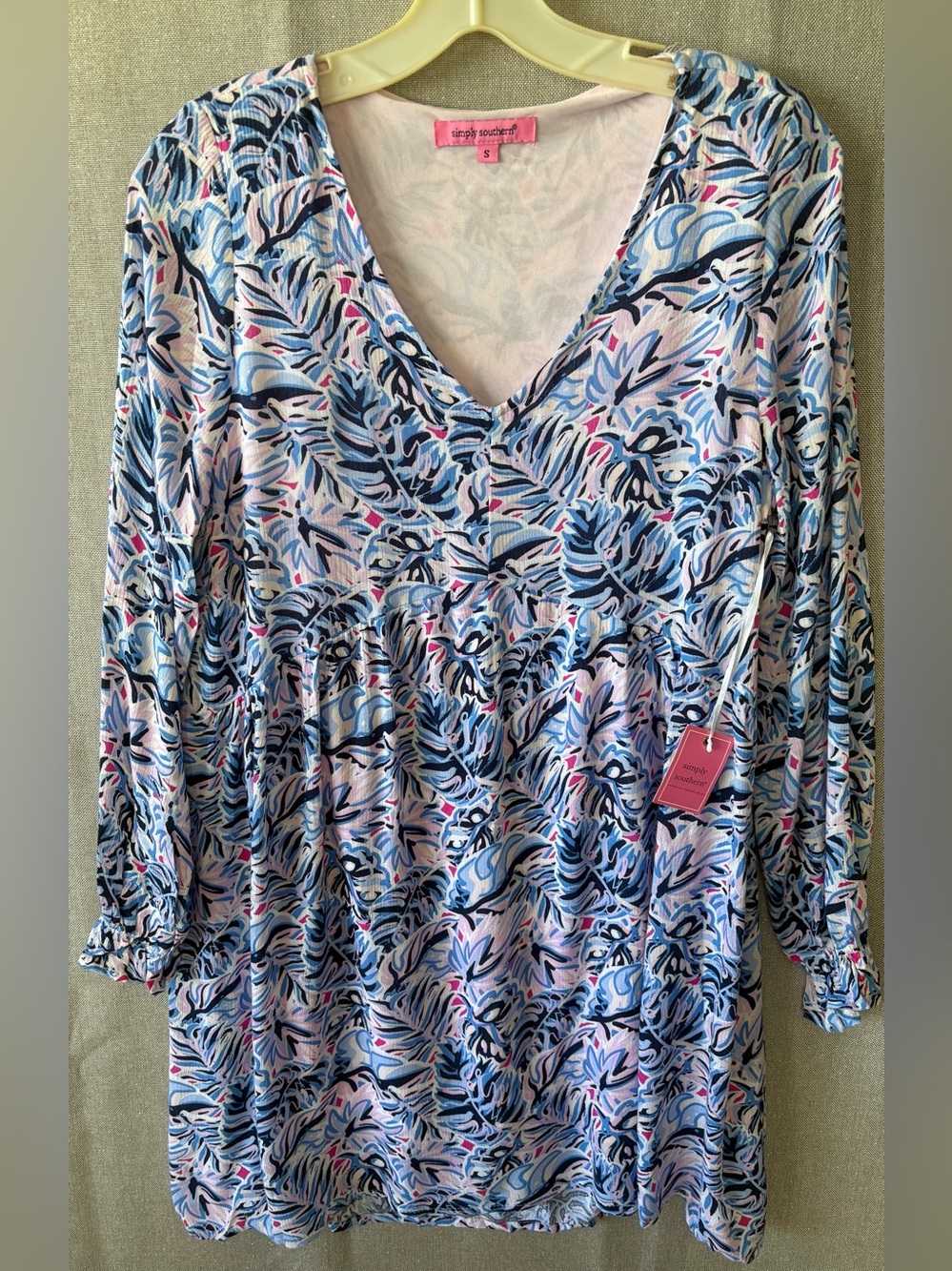 Simply Southern Floral V-Neck baby doll dress or Tunic in Blue and Pink